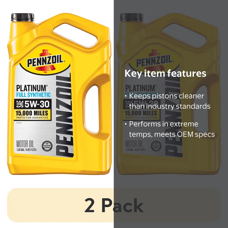 2 pack) Pennzoil Platinum Full Synthetic 5W-30 Motor Oil, 5 Quart