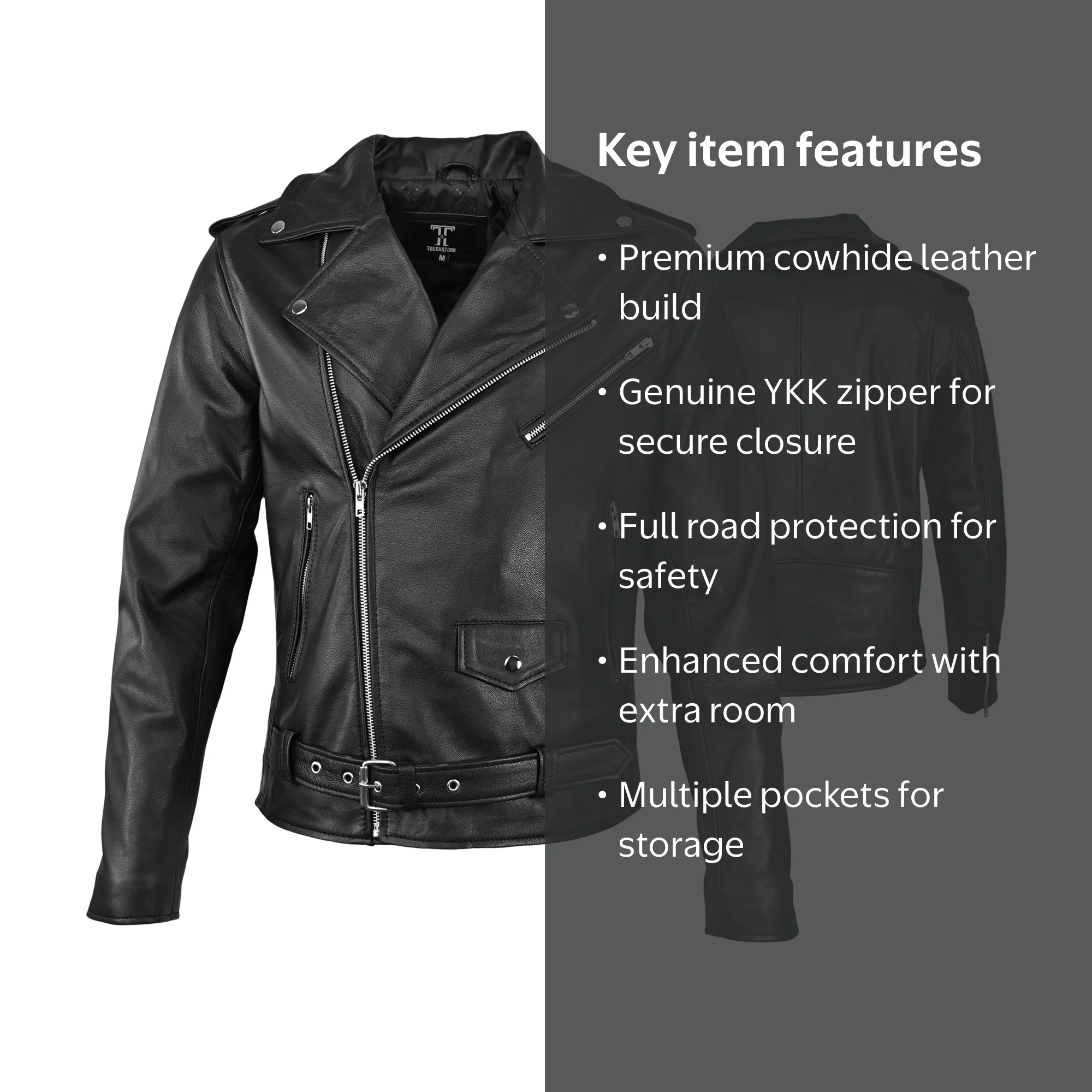 Touch&Torn Men's Motorcycle Leather Jacket Genuine Cow Hide Biker