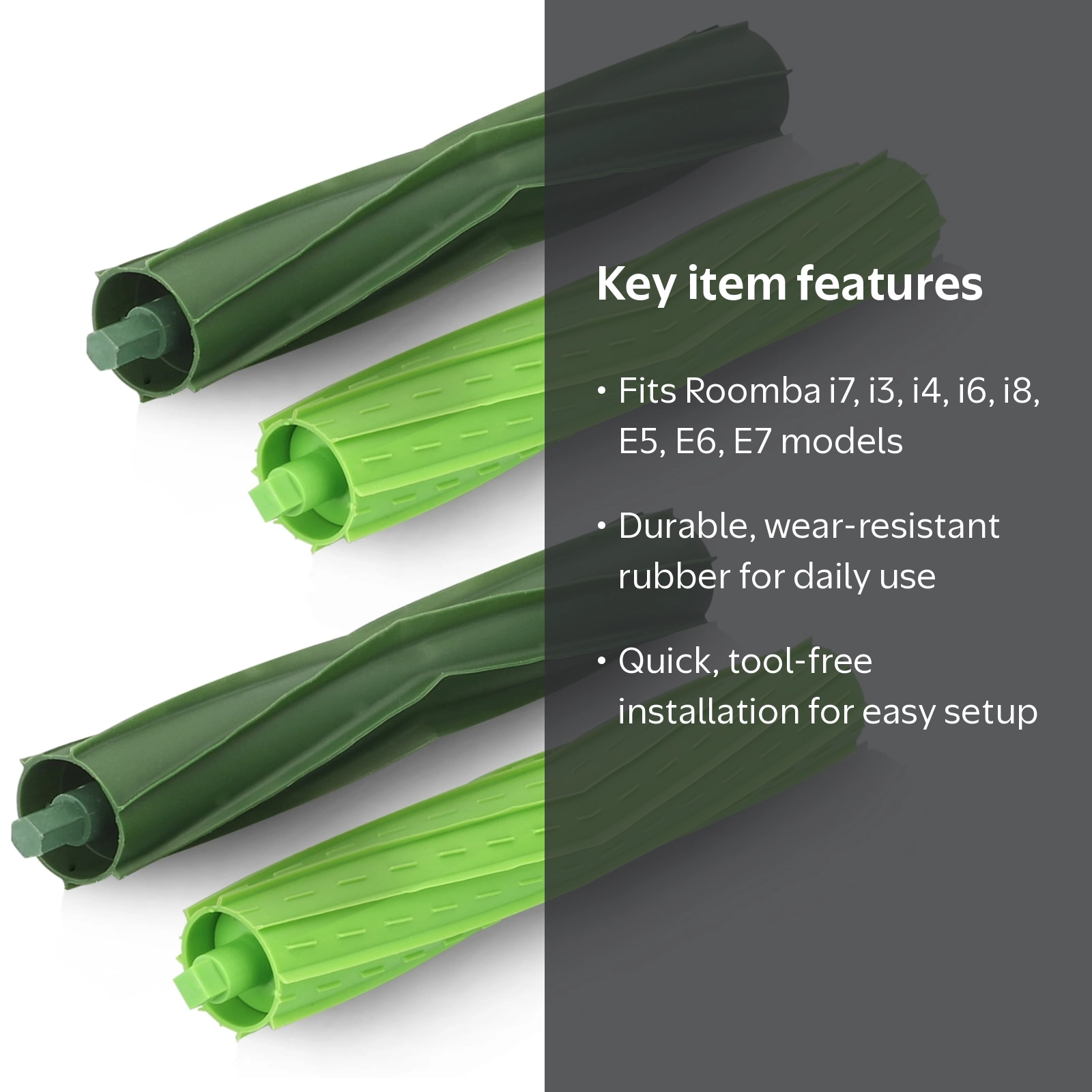 TSV Replacement Roller Brushes, 2 Pairs, Multi-Surface Rubber