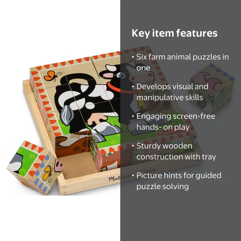 Melissa & Doug, Farm Wooden Cube Puzzle, 6 Puzzles in 1, FSC