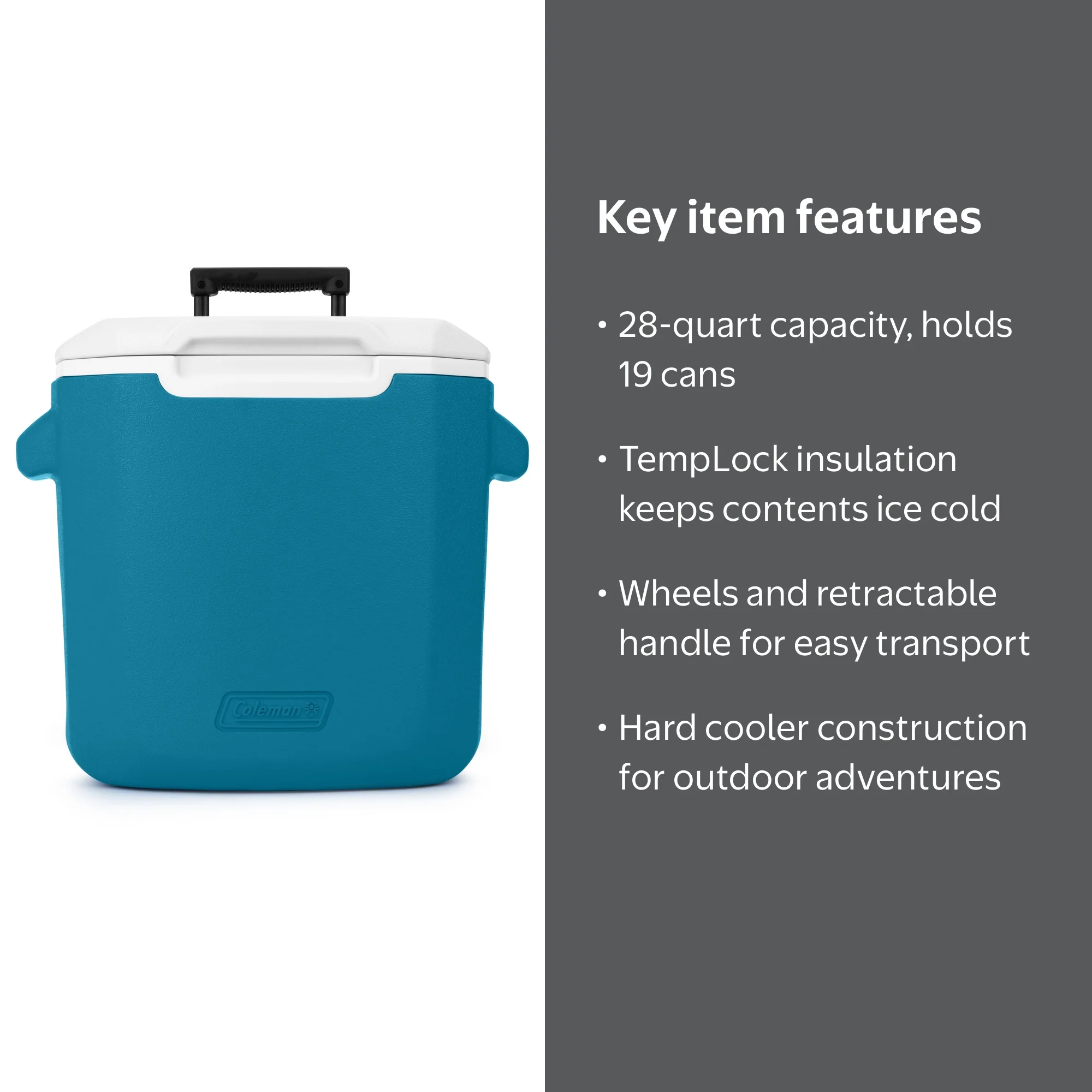 Coleman, Hard Cooler with Wheels, 28-Quart, Blue, TempLock