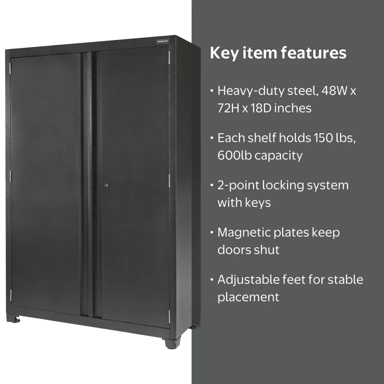 WORKPRO 48-inch Heavy-Duty Garage Storage Cabinet, 3 Shelves