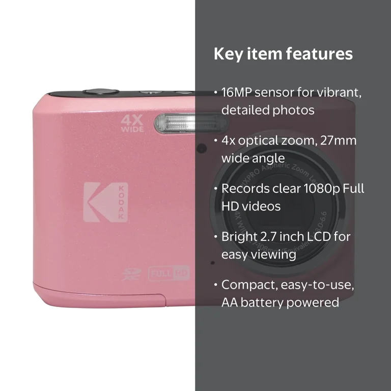 Kodak, Digital Camera, 16MP, 4x Optical Zoom, Pink - Walmart.com