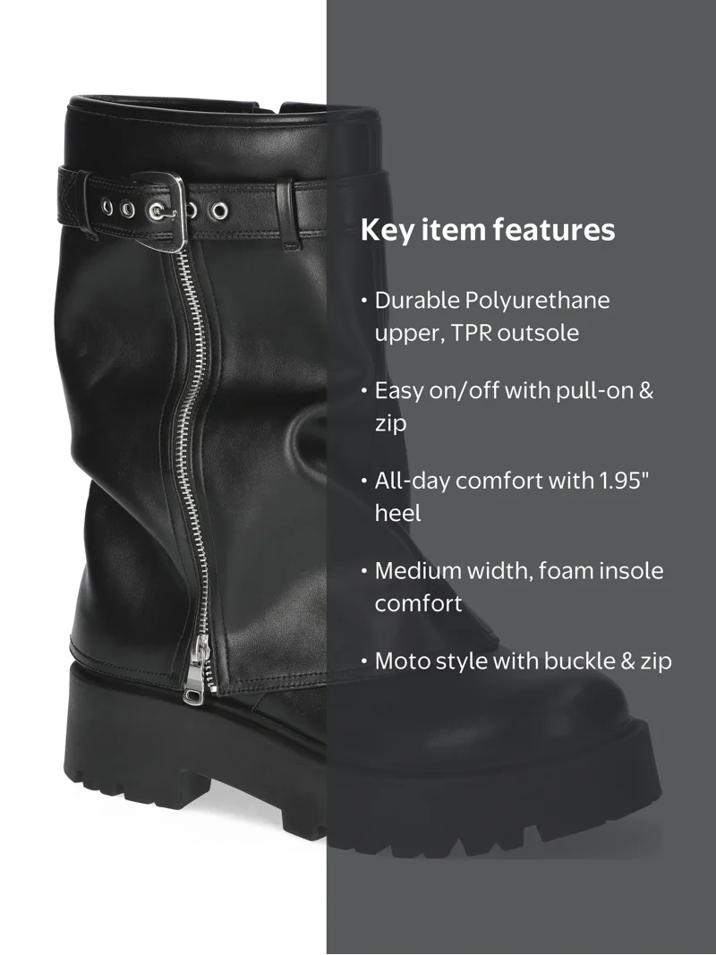 靴 Fold-Over Zip Western Biker Boots No Boundaries Women's Foldover Moto Boots - Walmart.com