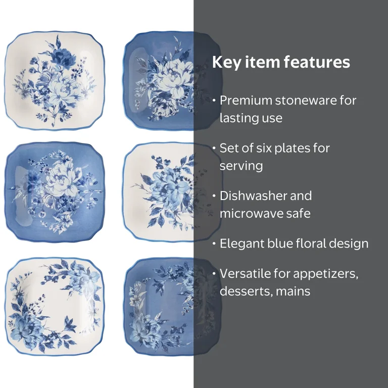 The Pioneer Woman Delilah Stoneware Appetizer Plates, Blue, Set of 6