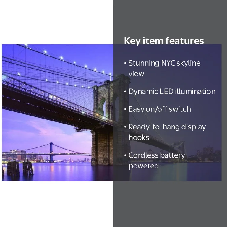 LED Lighted Famous New York City Brooklyn Bridge Canvas Wall Art