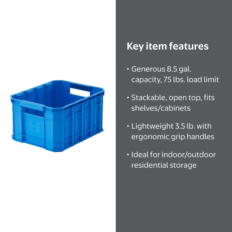 HART 8.5 Gallon Stackable Plastic Utility Crate, Blue - Walmart.com