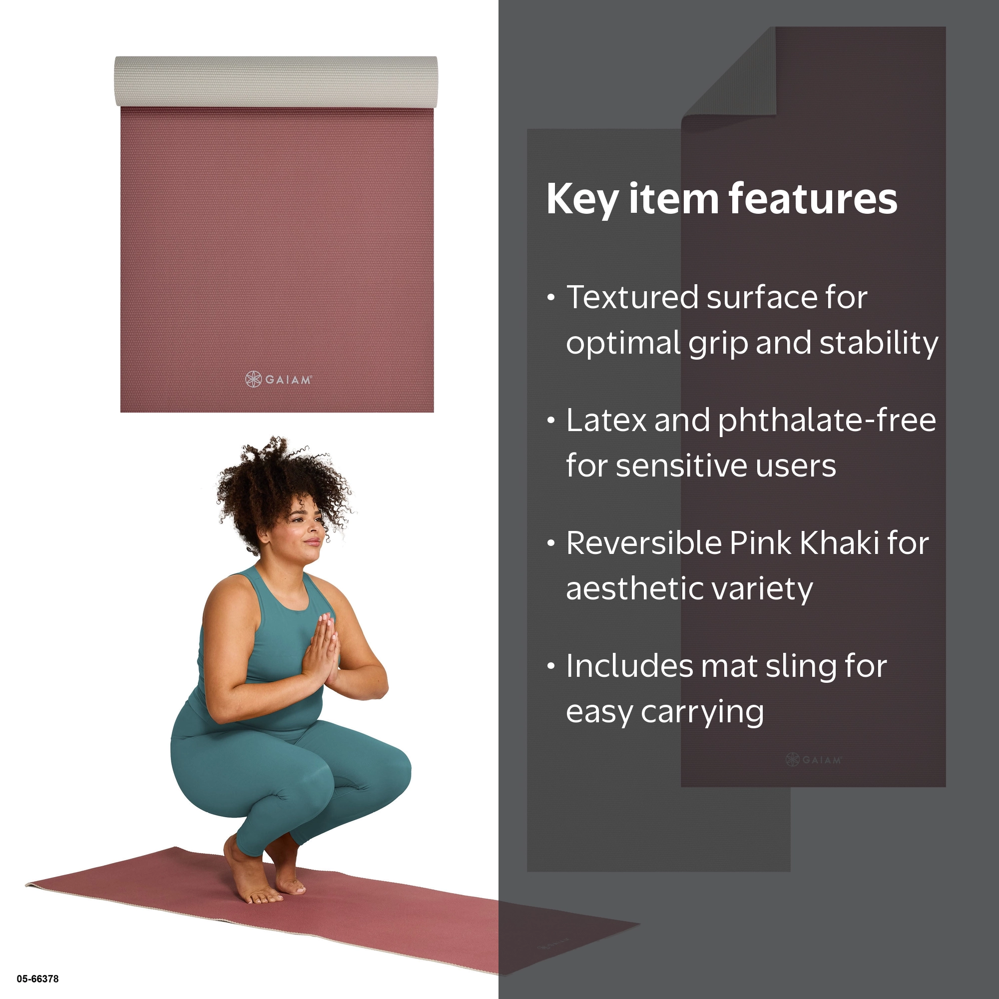 Gaiam Reversible Yoga Mat, Pink Khaki, 24
