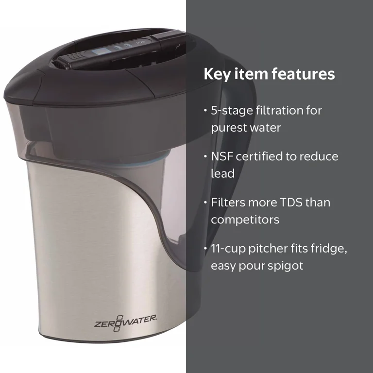 Zerowater® 11-cup Ready-Pour® Stainless Steel Pitcher with Free