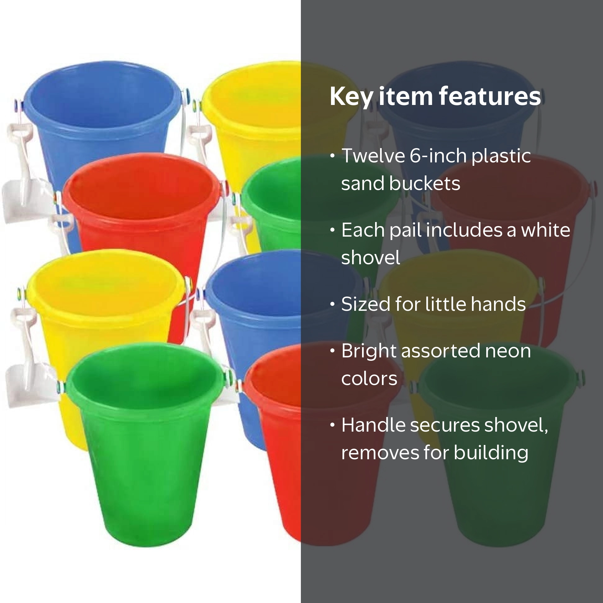 ArtCreativity 6” Plastic Beach Pail & Shovel Set – 12-Pack Sand