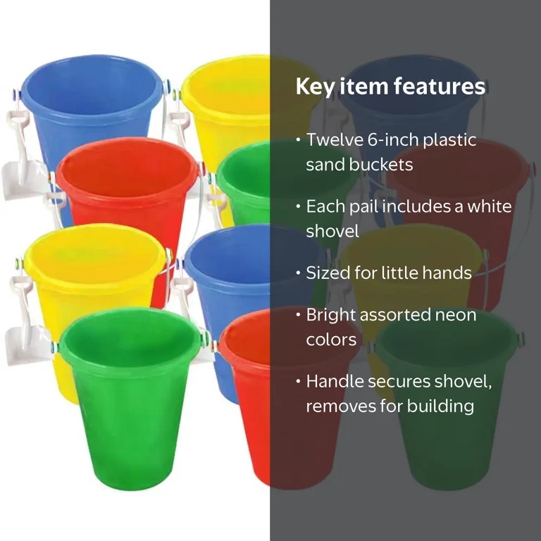 ArtCreativity 6” Plastic Beach Pail & Shovel Set – 12-Pack Sand