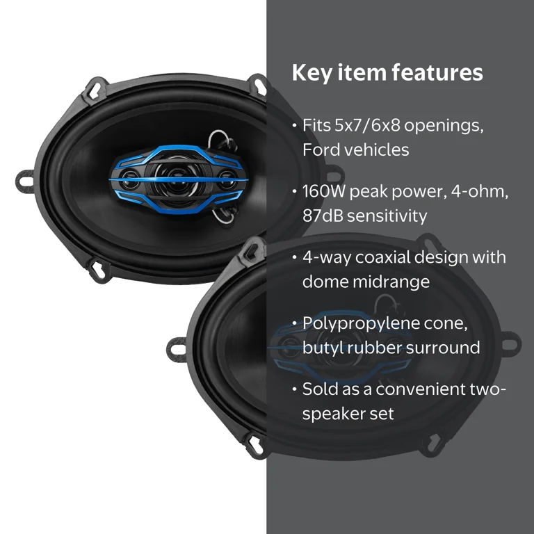 Jensen JS6804 5x7/6x8 inch Car Speakers, 4-Way, Blue, 160W Peak