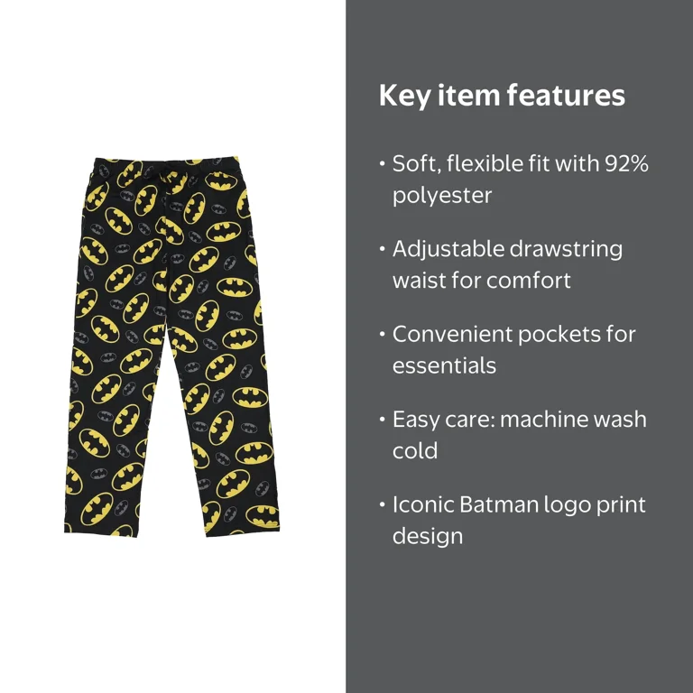 Batman Men's Adult Lounge Pajama Bottoms - Black Sleep Pants for