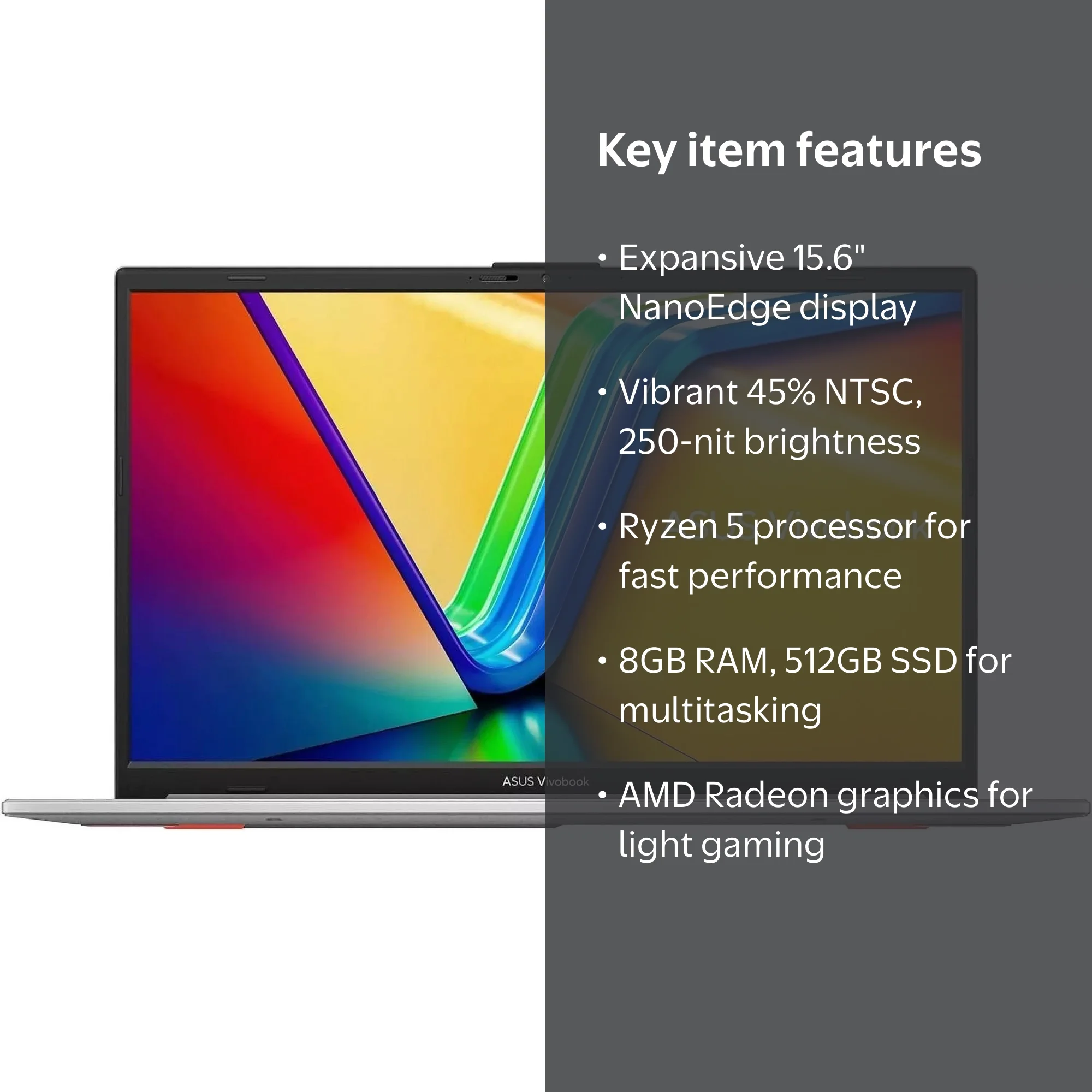 ASUS Vivobook Go 15.6” Laptop, AMD Ryzen 5 7520U, 8GB, 512GB