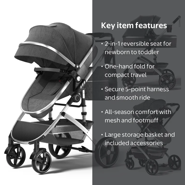 babyeap 2 in 1 Baby Stroller, Lightweight Foldable Reversible
