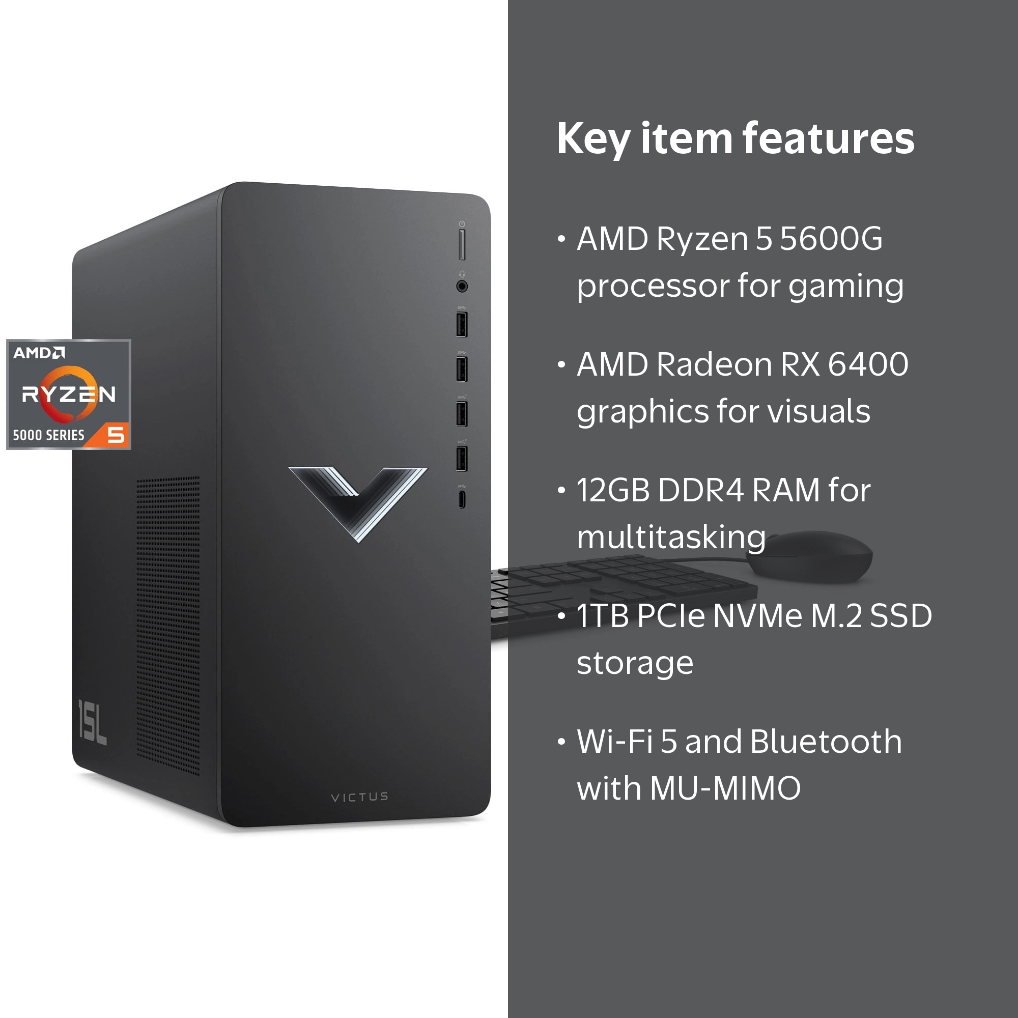 HP OMEN Victus 15L Prebuilt Gaming Tower PC, AMD Ryzen 5 5600G