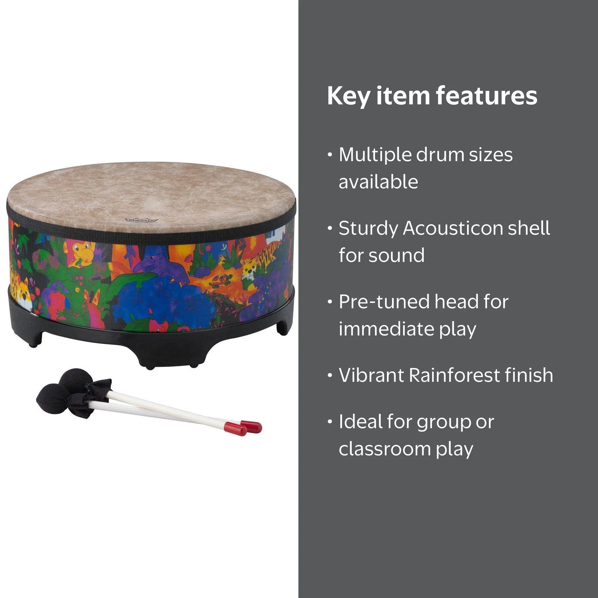 Remo Kids Percussion Gathering Drum with Sticks, 8
