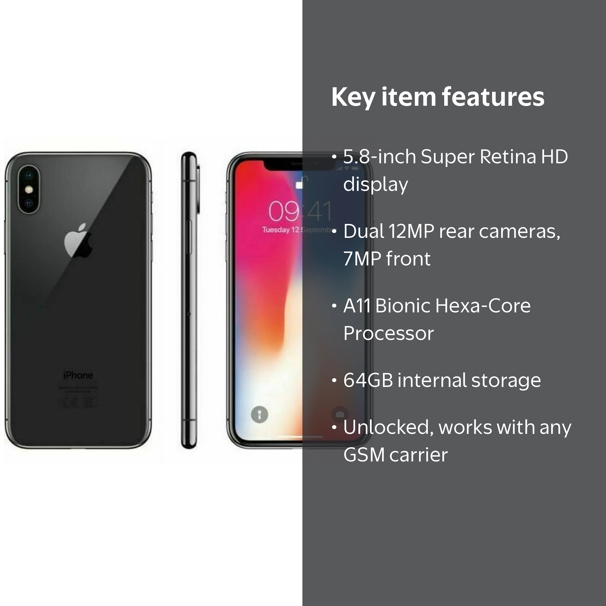 iPhone X 64GB 本体 Restored Apple iPhone X - Fully Unlocked - 64 GB Space Gray