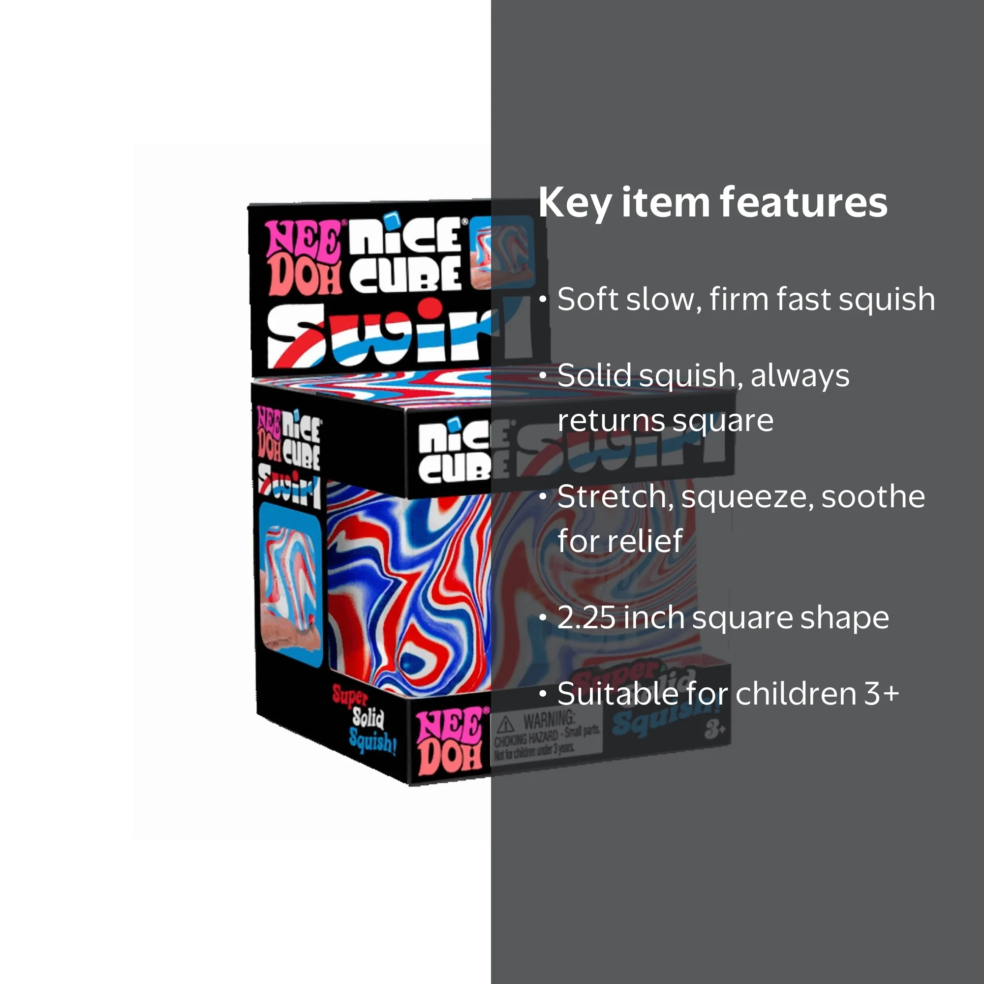 NeeDoh Nice Cube Swirl USA, Satisfying Square Shaped Sensory Toy