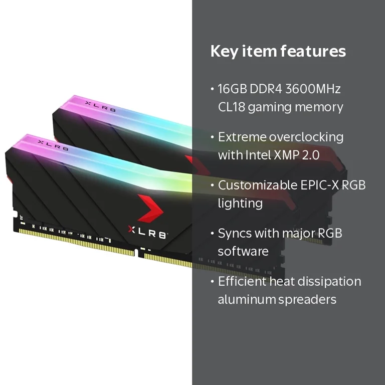 PNY XLR8 Gaming 16GB (2x 8GB) EPIC-X RGBTM DDR4 3600MHz CL18 1.35V