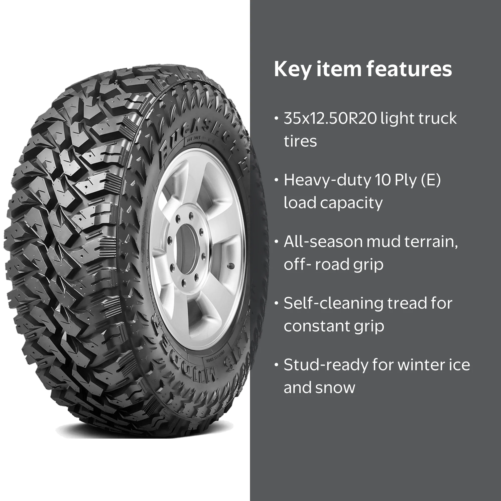 Maxxis M/T Tire, Buckshot Mudder II MT-764, Size 35X12.50R20, 121Q