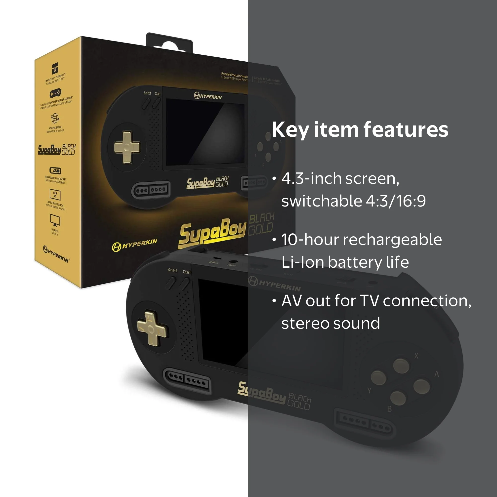 Hyperkin SupaBoy Blackgold Portable Pocket Handheld Console for