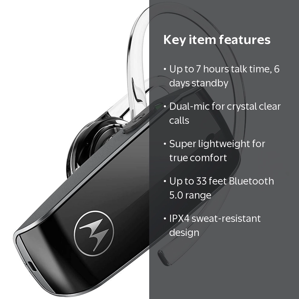 Motorola, In-Ear Bluetooth Mono Headset HK385, Black, Up to 7H