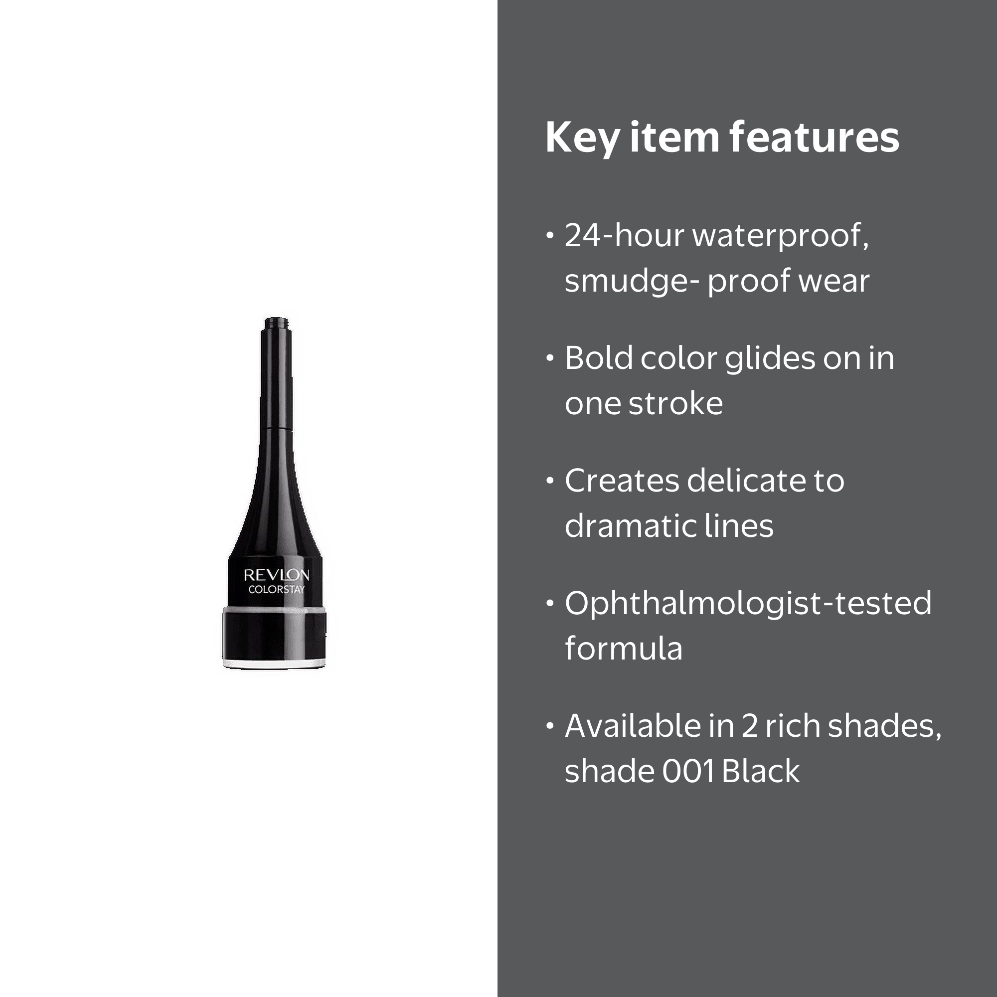 Revlon ColorStay Waterproof Creme Gel Eyeliner, 001 Black, 24HR