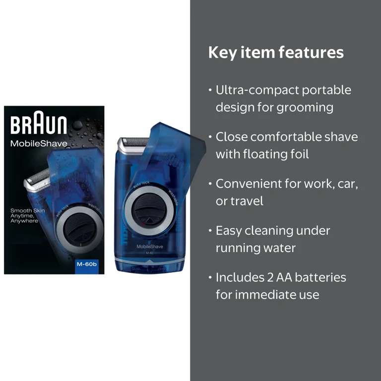 Braun, Mobile Electric Shaver, M60b, Battery Operated, Washable