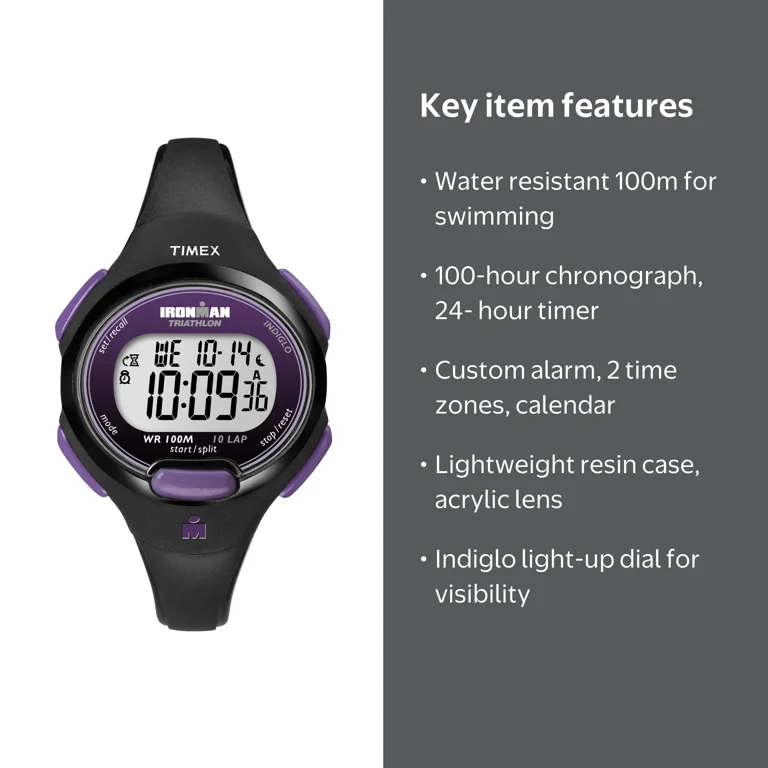 TIMEX Women's IRONMAN Essential 10 Watch, 34mm Black & Purple Case
