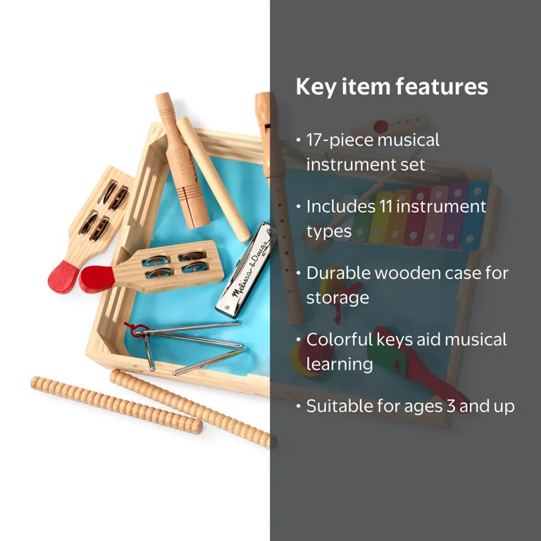 Melissa & Doug Deluxe Band Set With Wooden Musical Instruments and