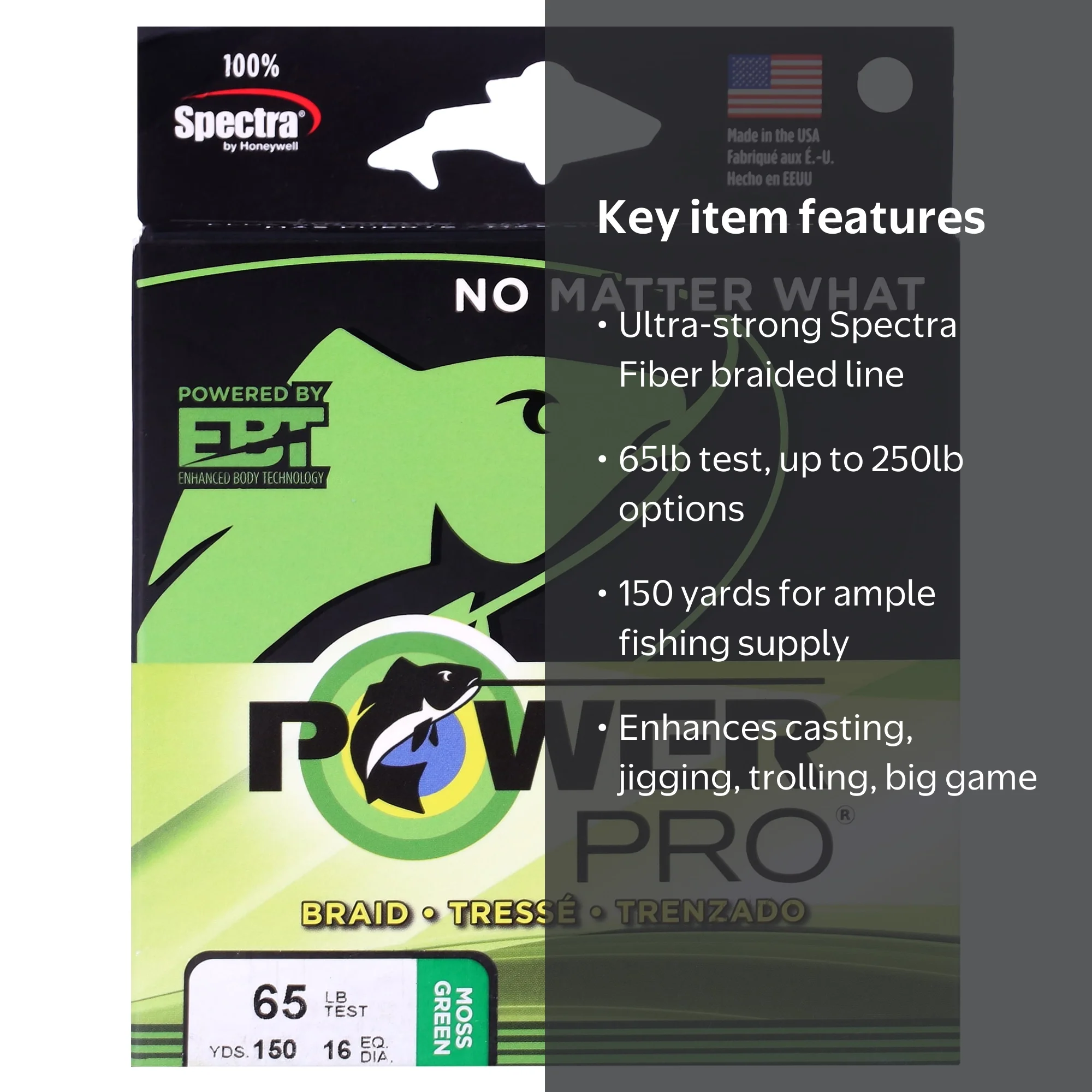 PowerPro Braided Fishing Line, 65lb x 150yd grn, [21100650150E