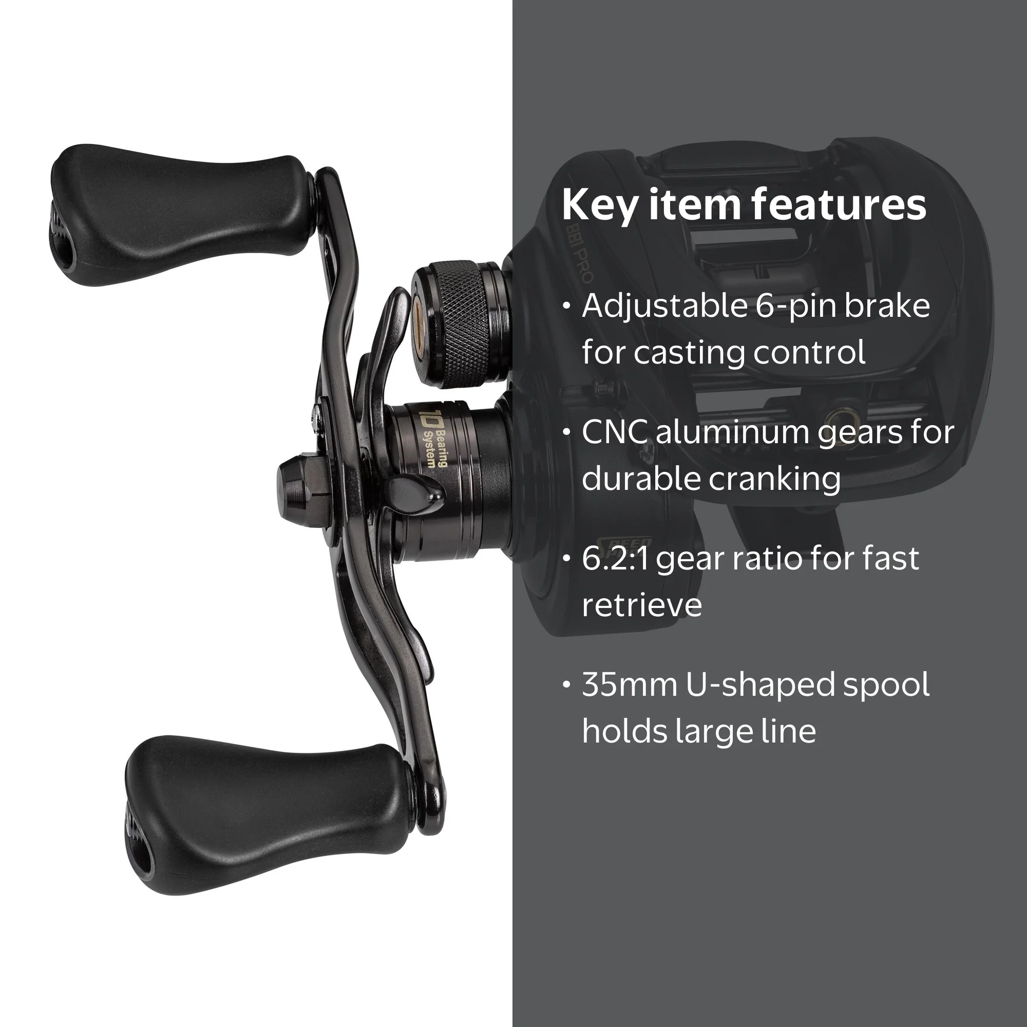 Lew's BB1 Pro Baitcast Fishing Reel, 6.2:1 Gear Ratio, Right-Hand