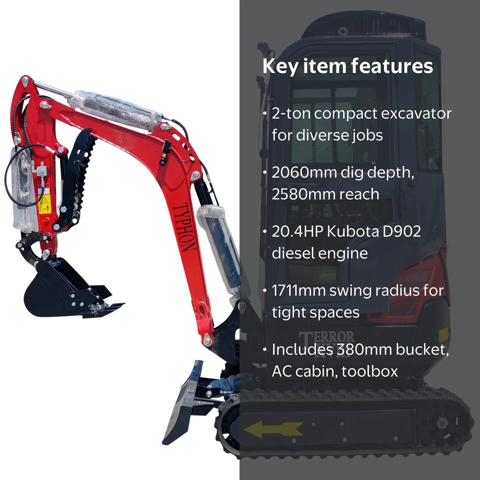 New Mini Excavator TYPHON TERROR XVIII Prestige 2 Ton EPA