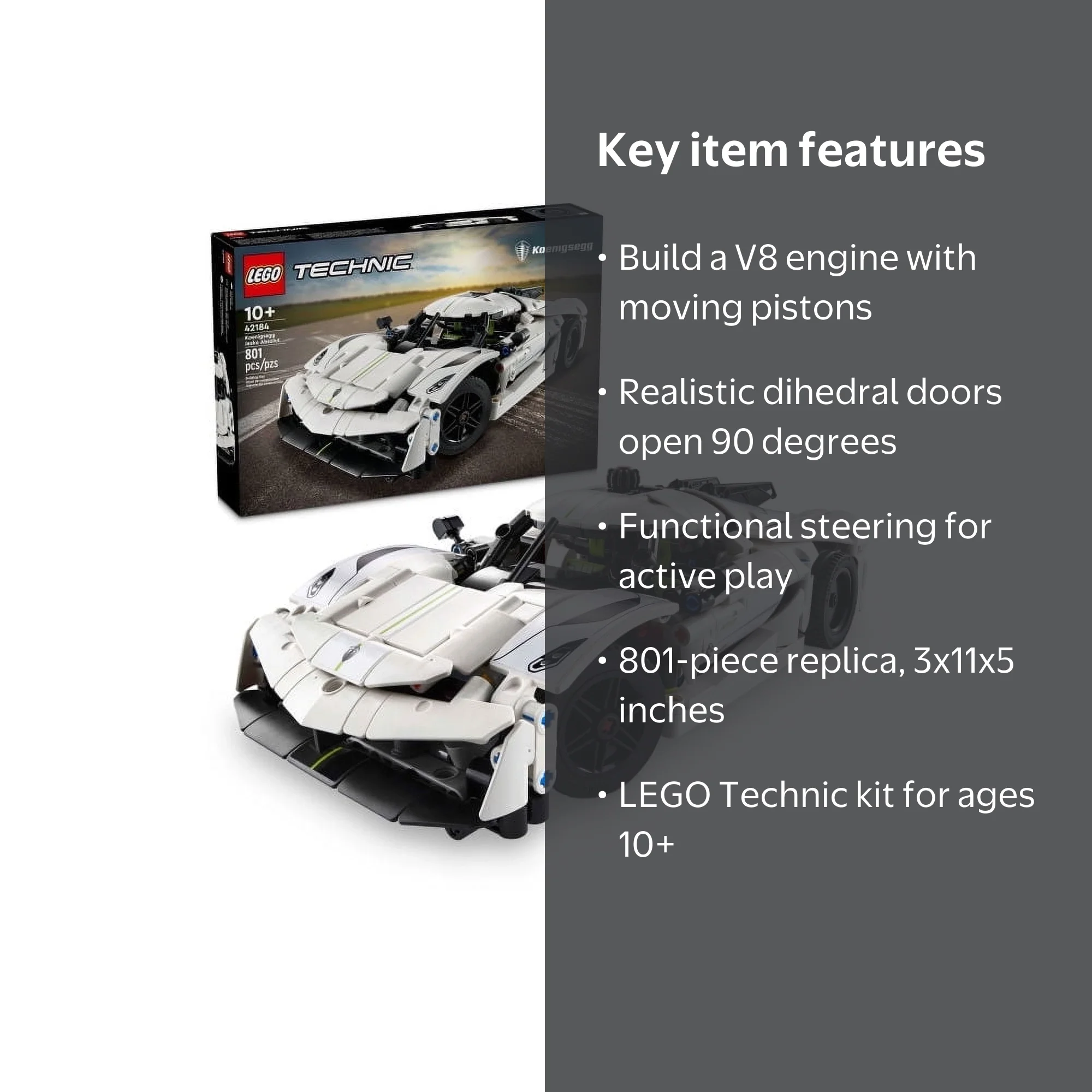 LEGO Technic Koenigsegg Jesko Absolut White Hypercar, 801-Piece