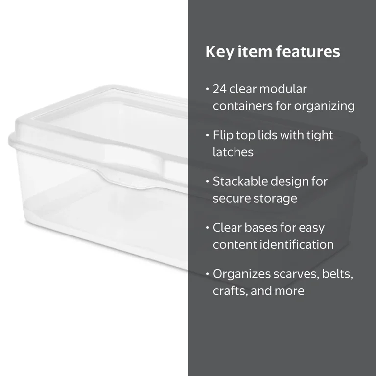 Sterilite, Plastic FlipTop Storage Box, 24 Pack, Clear - Walmart.com