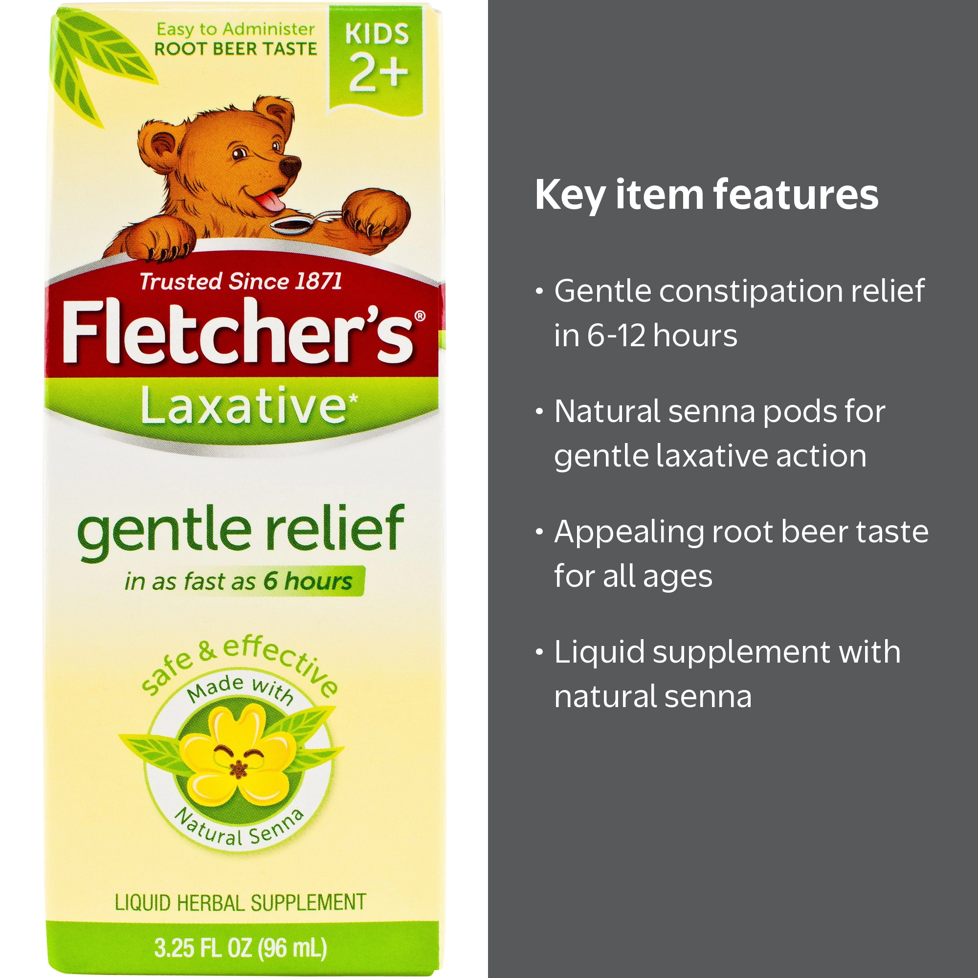 Fletcher's Laxative for Kids, Root Beer, 3.25 oz, Natural Senna