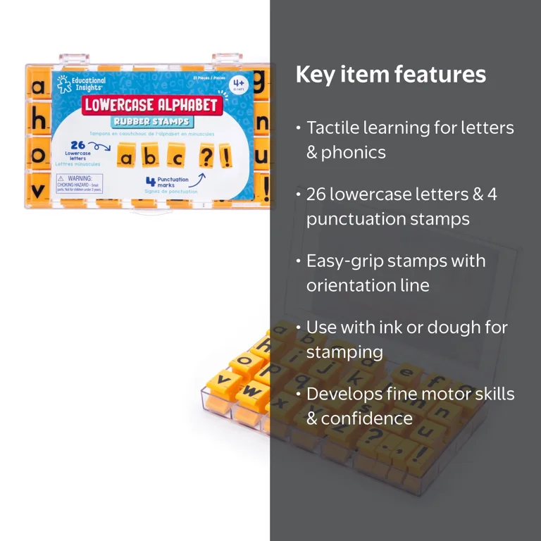 Educational Insights, Lowercase Alphabet Rubber Stamps, 26pc, Ages