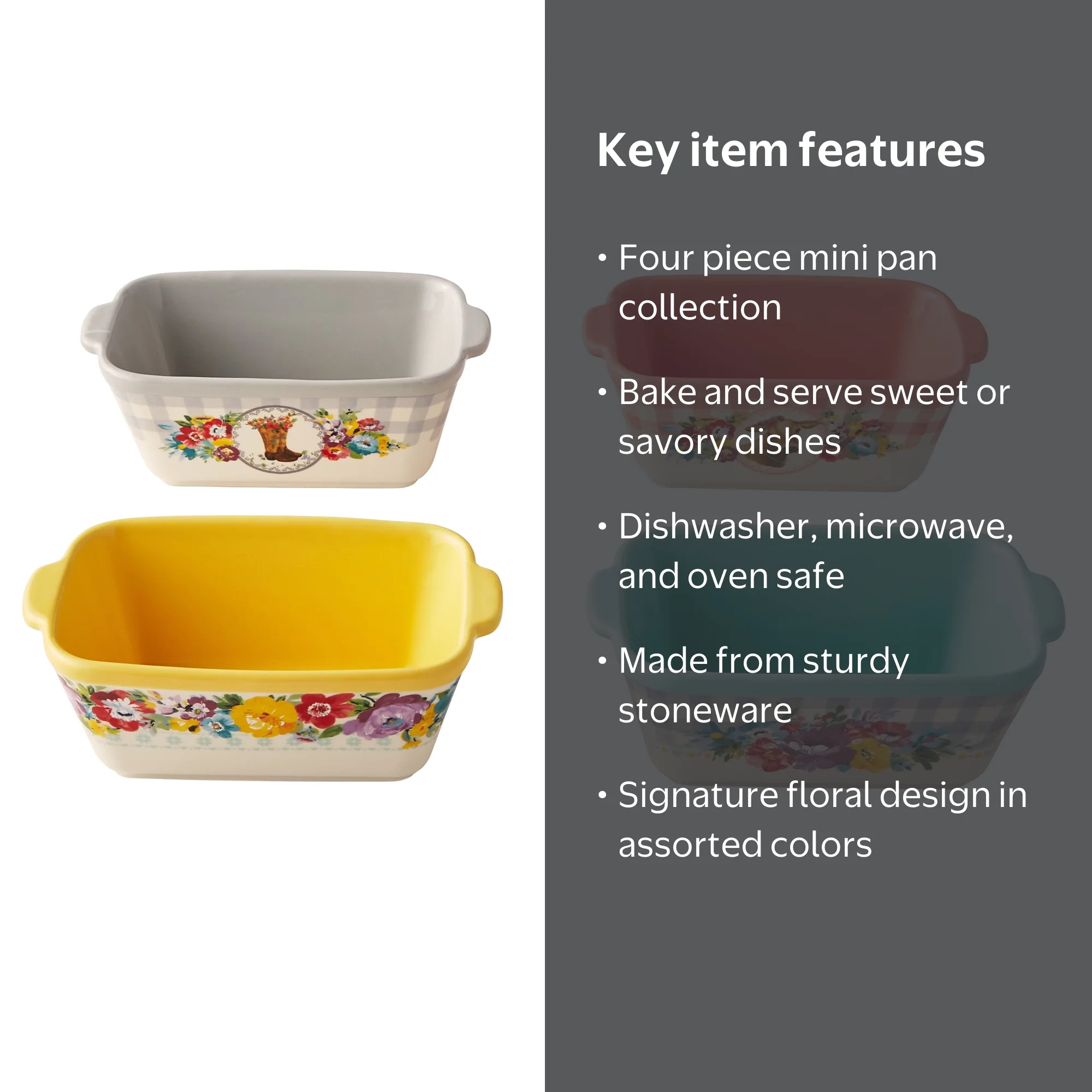 The Pioneer Woman Sweet Romance Blossoms Mini Ceramic Loaf Pan Set