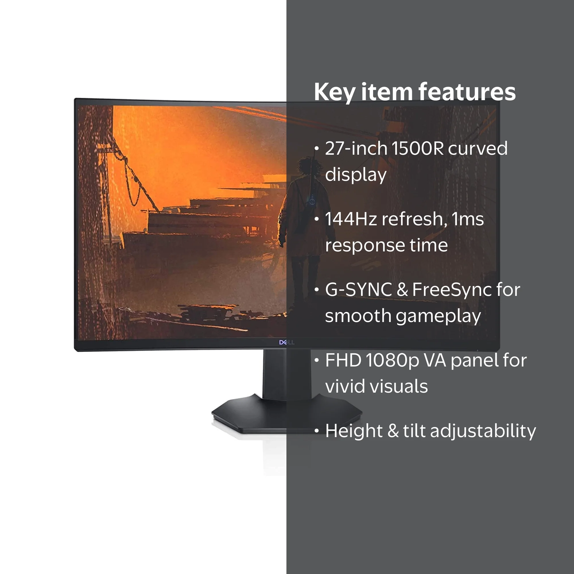Dell Gaming S2721HGF 27 Inch Curved FHD 144Hz 1080p VA Ultra-Thin