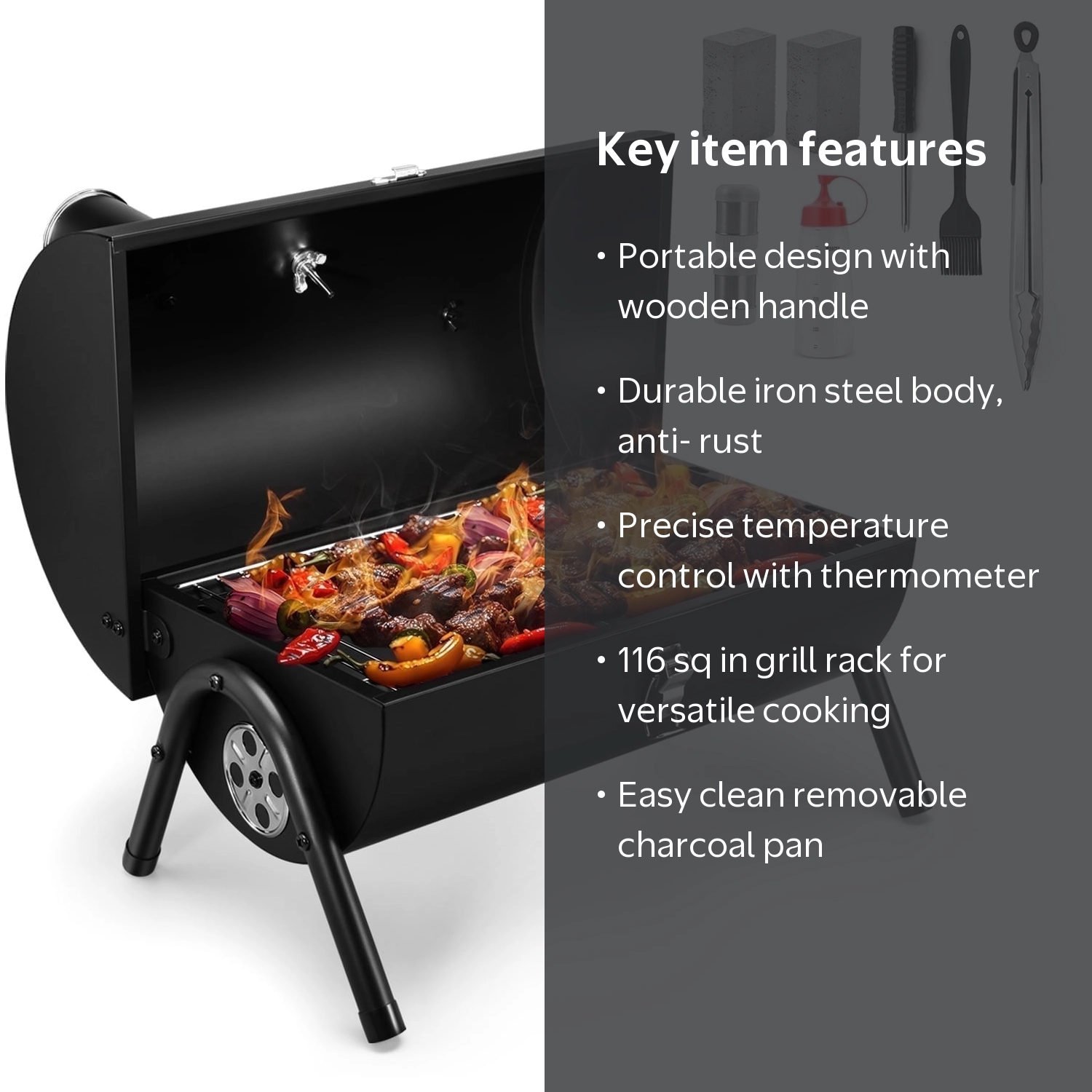 Coliware Portable Outdoor Tabletop Charcoal Grill with accessories