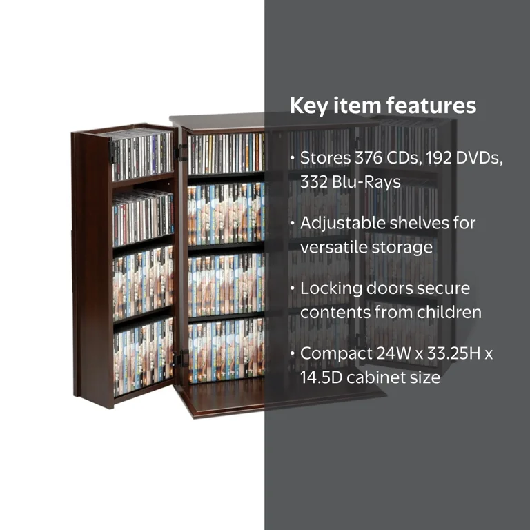 Small Deluxe Multimedia Storage Cabinet with Locking Shaker Doors