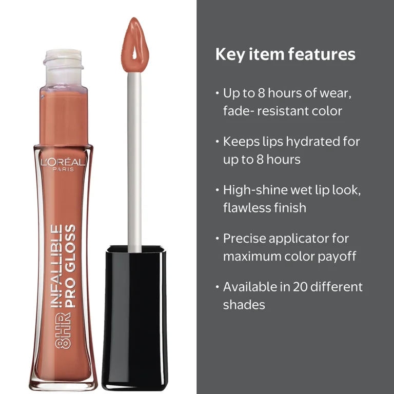 L'Oreal Paris Infallible 8 Hour Lip Gloss Barely Nude 0.21 fl oz