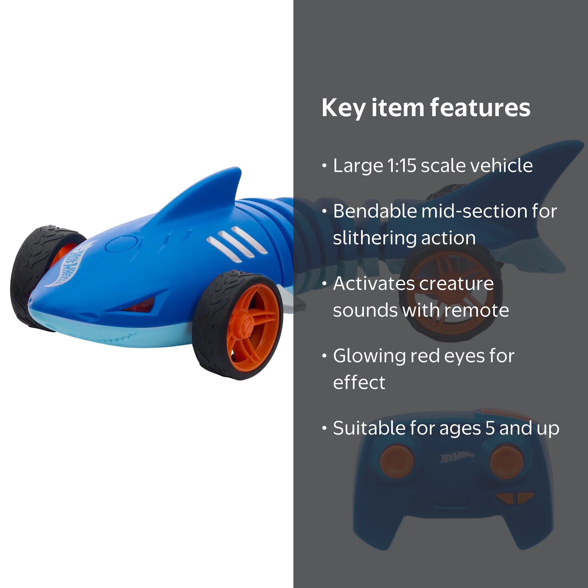 Hot Wheels RC 1:15 Scale Shark Speeder, Battery-Powered Remote