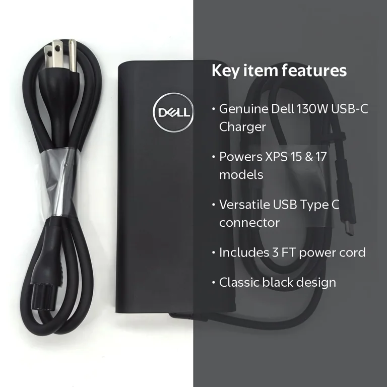 Dell, Laptop Charger, 130W USB C Type C AC Adapter, Black