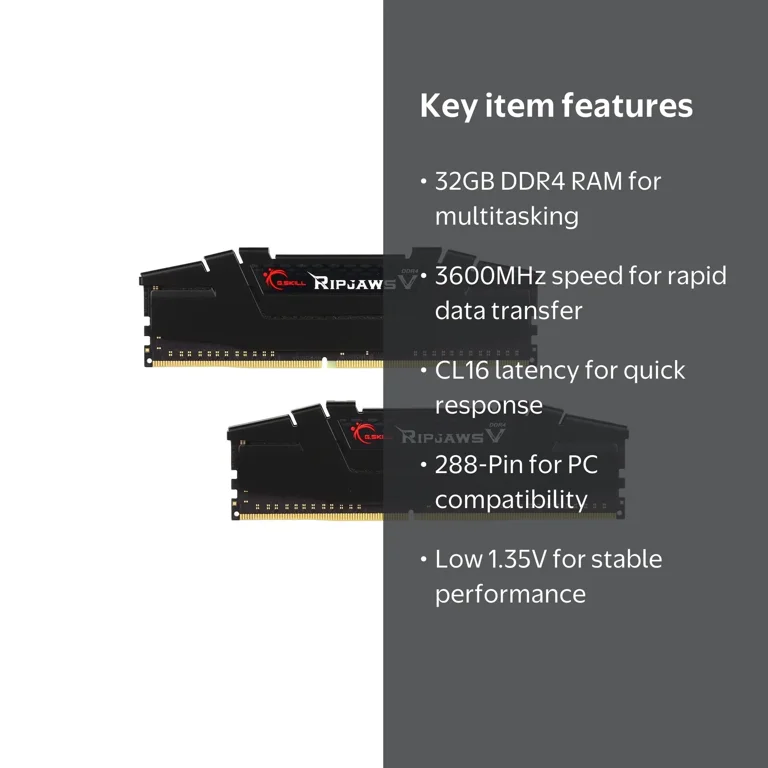G.skill, Desktop Memory, 32GB (2 x 16GB) DDR4 3600, PC4 28800