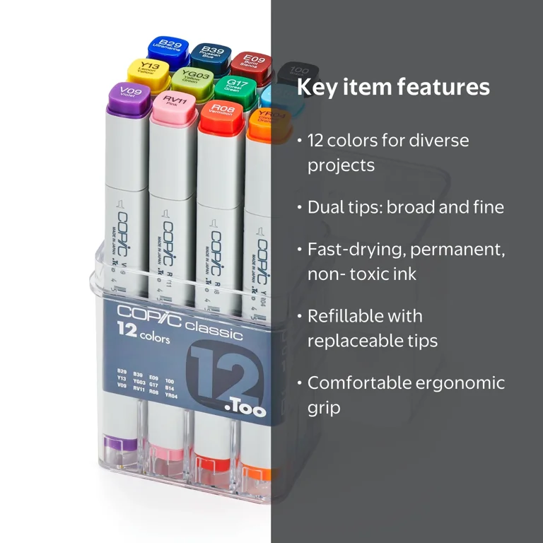Copic Classic Marker Set, 12-Colors, Basic - Walmart.com