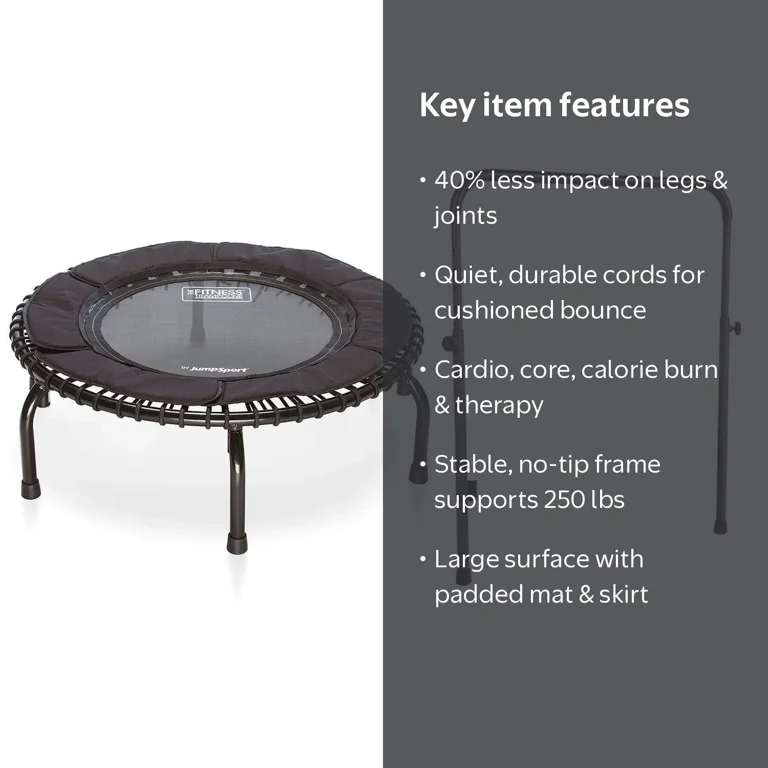 JumpSport 250 Fitness Rebounder Mini Trampoline with Handle Bar