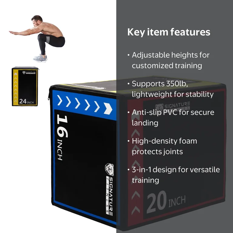 Signature Fitness 3-in-1 Foam Plyometric Jump Box, Adjustable