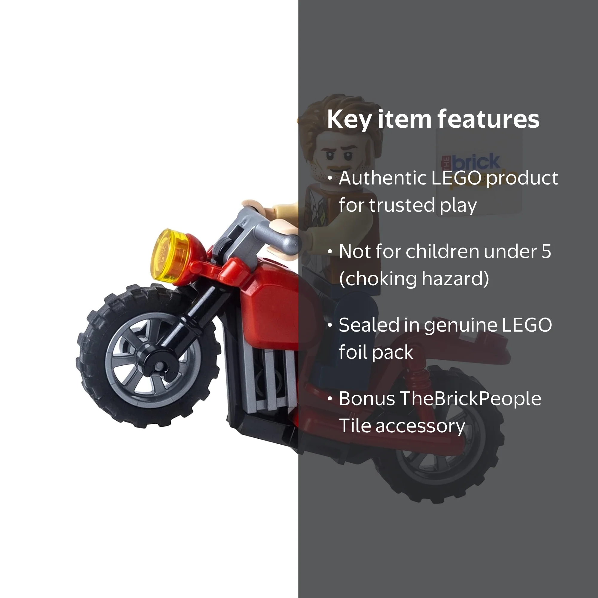 LEGO Jurassic World: Owen with Motorcycle, includes bonus tile